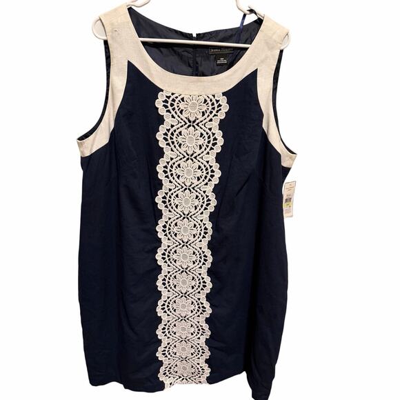 Jessica Howard Navy White Sleeveless Midi Sheath Dress Plus Sz 18W - Picture 1 of 11